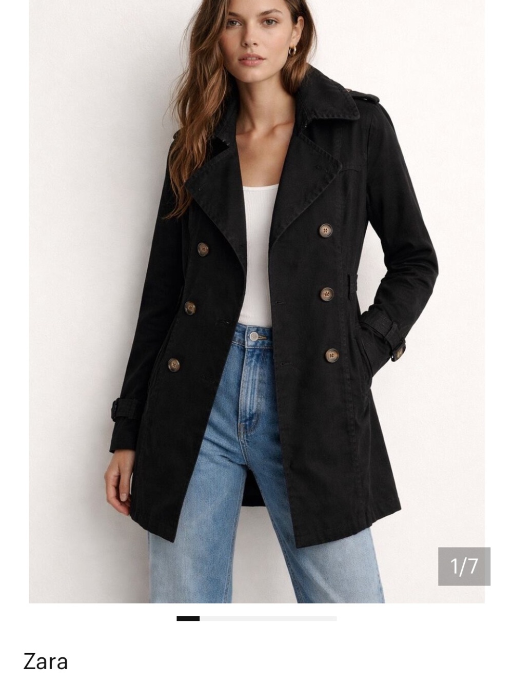 Zara Black Double-Breasted Trench with Button Details with belt